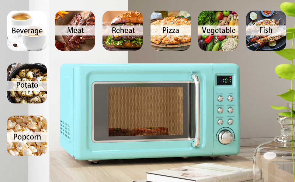 Chairliving 700W Compact Retro Countertop Microwave Oven with 8 Automatic Cooking Modes and Child Lock