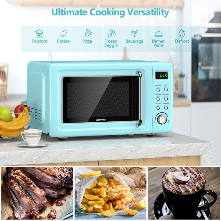Chairliving 700W Compact Retro Countertop Microwave Oven with 8 Automatic Cooking Modes and Child Lock