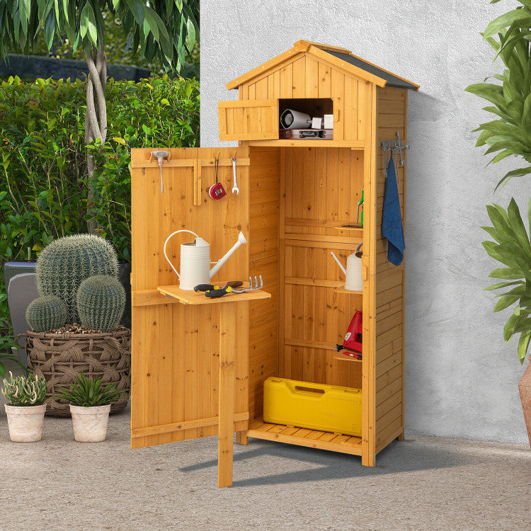 Chairliving 71 Inch Garden Wooden Storage Cabinet Outdoor Weatherproof Tool Storage Shed with Lockable Doors and Foldable Table