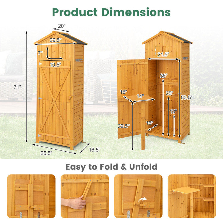 Chairliving 71 Inch Garden Wooden Storage Cabinet Outdoor Weatherproof Tool Storage Shed with Lockable Doors and Foldable Table