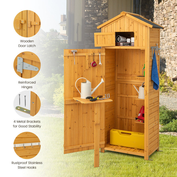 Chairliving 71 Inch Garden Wooden Storage Cabinet Outdoor Weatherproof Tool Storage Shed with Lockable Doors and Foldable Table