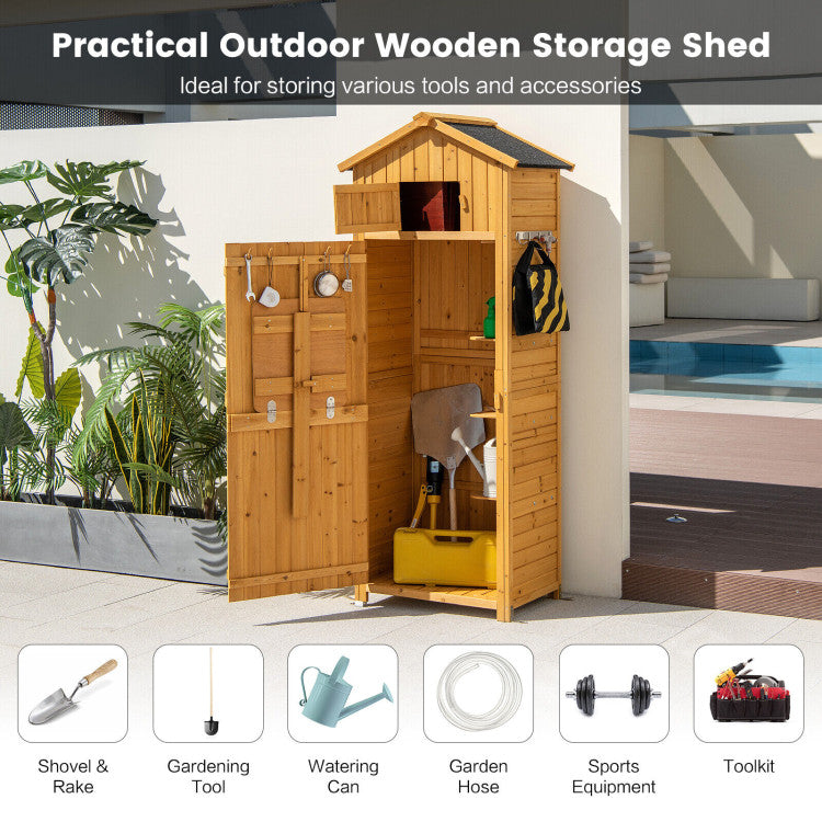 Chairliving 71 Inch Garden Wooden Storage Cabinet Outdoor Weatherproof Tool Storage Shed with Lockable Doors and Foldable Table