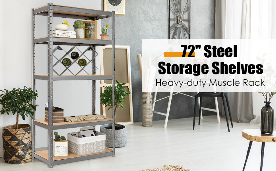 Chairliving 72 Heavy Duty Steel Storage Shelves Garage Muscle Rack with 5 Tier Adjustable Metal Shelving Unit for Basement
