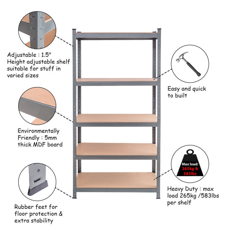 Chairliving 72 Heavy Duty Steel Storage Shelves Garage Muscle Rack with 5 Tier Adjustable Metal Shelving Unit for Basement