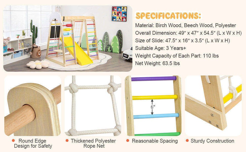 Chairliving 8-in-1 Toddler Indoor Climbing Playset Activity Center Wooden Kids Playground Jungle Gym with Slides