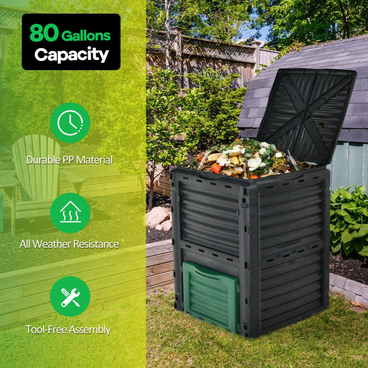 Chairliving 80 Gallons Garden Compost Bin Outdoor Composting Box Grass Food Trash Composter Barrel with Bottom Exit Door and Top Flip Latch-on Lid