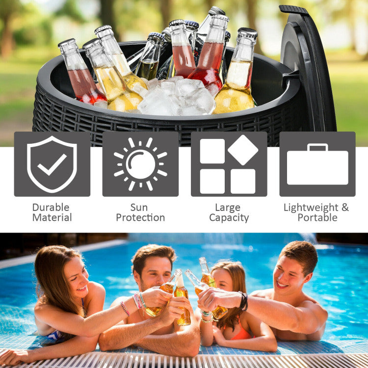 Chairliving 9.5 Gallon All-weather Wicker Cool Bar Ice Cooler 4-in-1 Cooler Bar Stool Cocktail Table Side Storage Table with Hook and Buckle