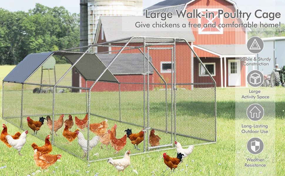 Chairliving 9.5 x 6.5 Feet Large Walk-In Chicken Coop Poultry Cage Outdoor Pen Hen House with Water-Resistant Cover