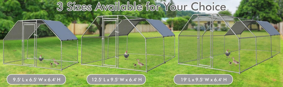 9.5 x 6.5 Feet Large Walk-In Chicken Coop Poultry Cage Outdoor Pen Hen House with Water-Resistant Cover