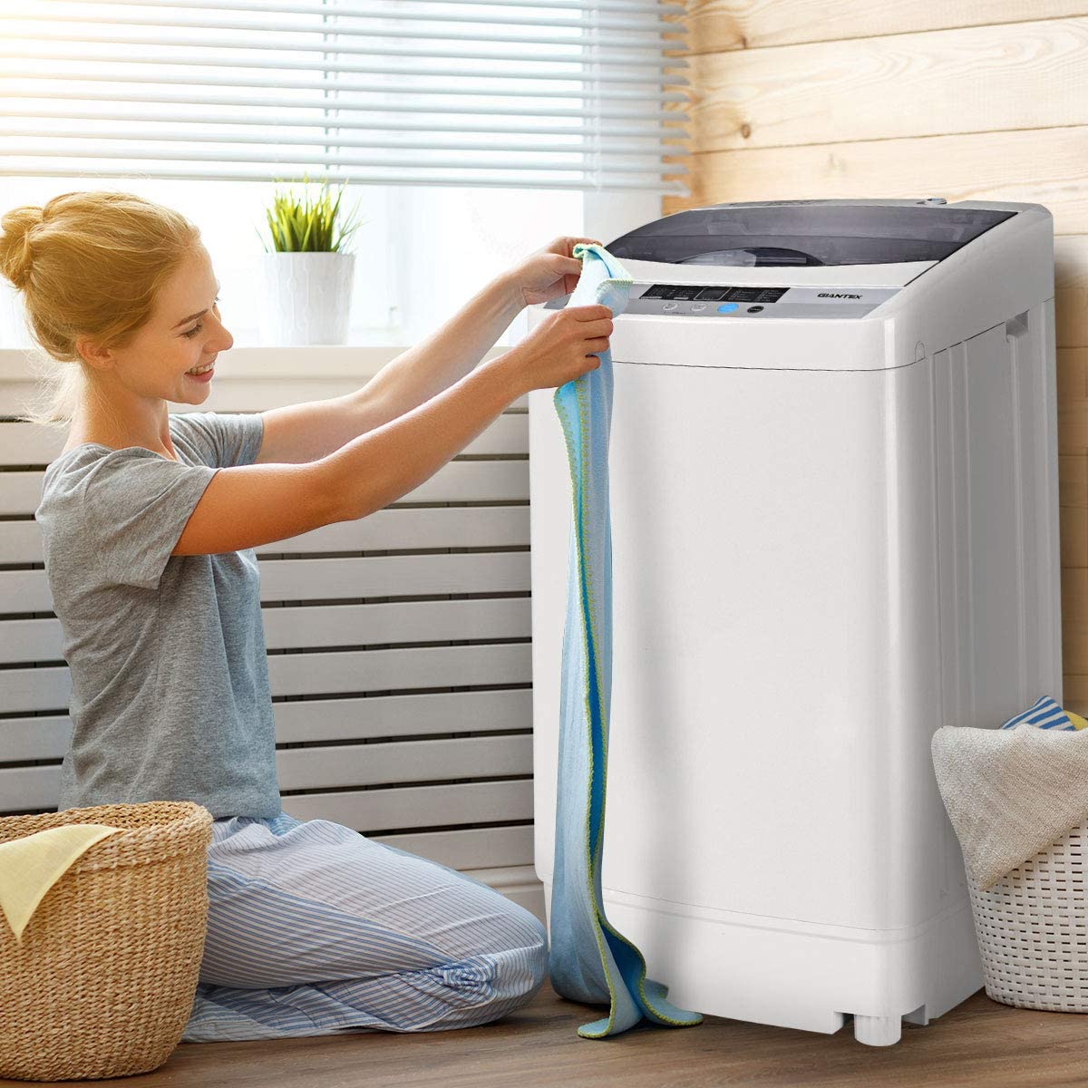 Chairliving 9.92 LBS Portable Full-Automatic Washing Machine 8 Water Level Compact Laundry Washer Dryer Combo with Built-in Drain Pump and LED Display 