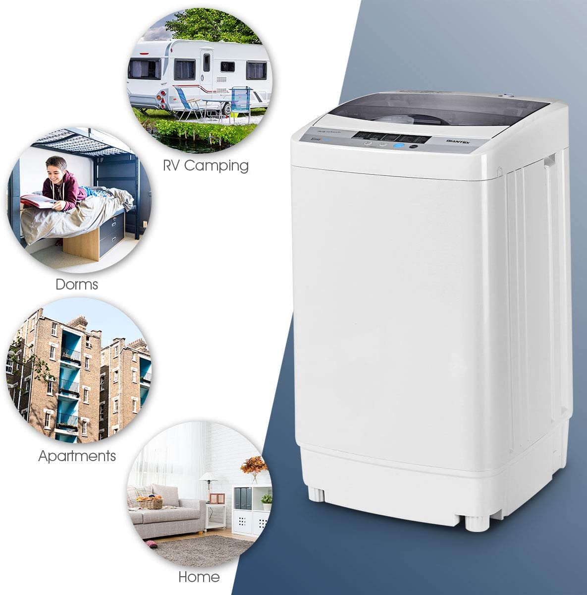 Chairliving 9.92 LBS Portable Full-Automatic Washing Machine 8 Water Level Compact Laundry Washer Dryer Combo with Built-in Drain Pump and LED Display