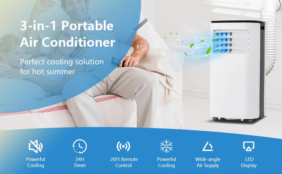 Chairliving 9000 BTU 3-in-1 Portable Air Conditioner AC Cooling Unit with Remote Control and LED Display