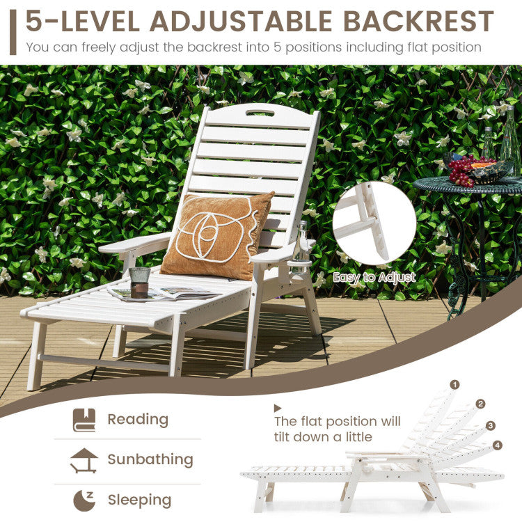 Chairliving All-Weather Patio Lounge Chair Outdoor Chaise Lounger with Adjustable Backrest and Cup Holder