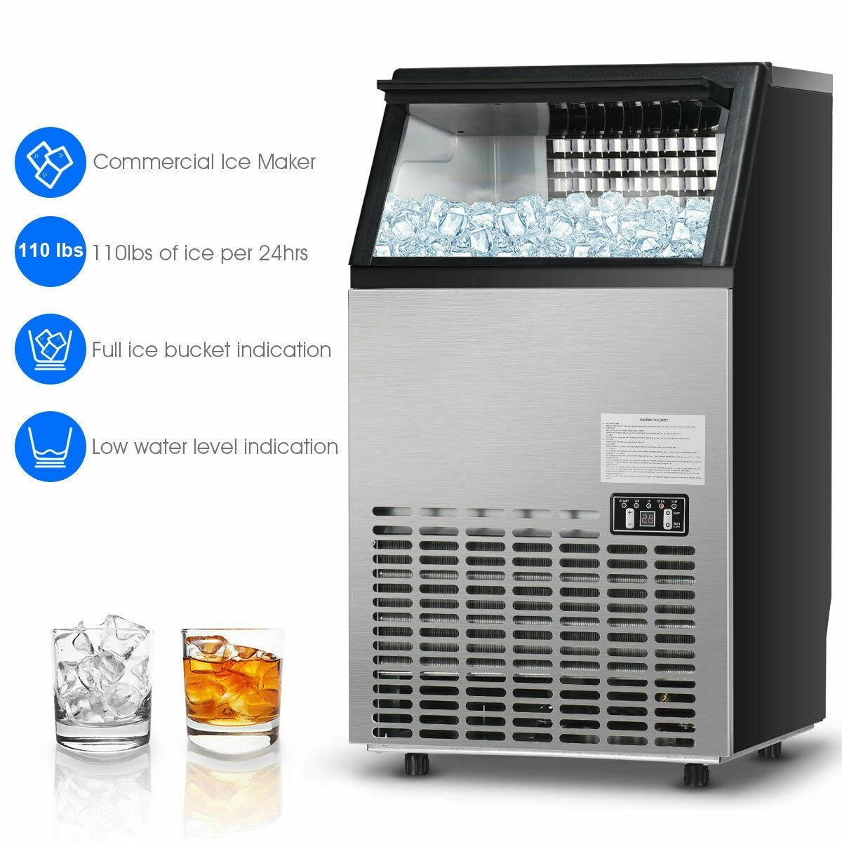 Chairliving Canada Only 110LBS 24H Portable Built-In Stainless Steel Commercial Ice Maker Machine with Full Set of Accessories