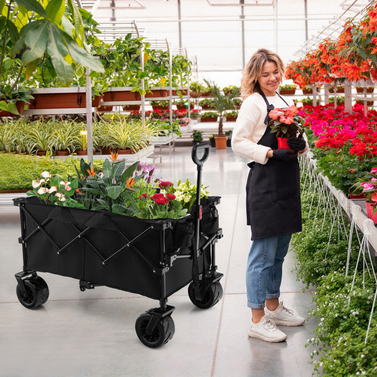 Chairliving Collapsible Wagon Foldable Heavy Duty Steel Utility Garden Grocery Cart with Adjustable Handle and Wide Wheels
