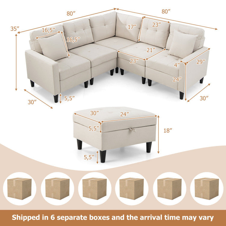 Chairliving Convertible Corner Sofa L-shaped Sectional Couch with Storage Ottoman and 2 Removable Pillows