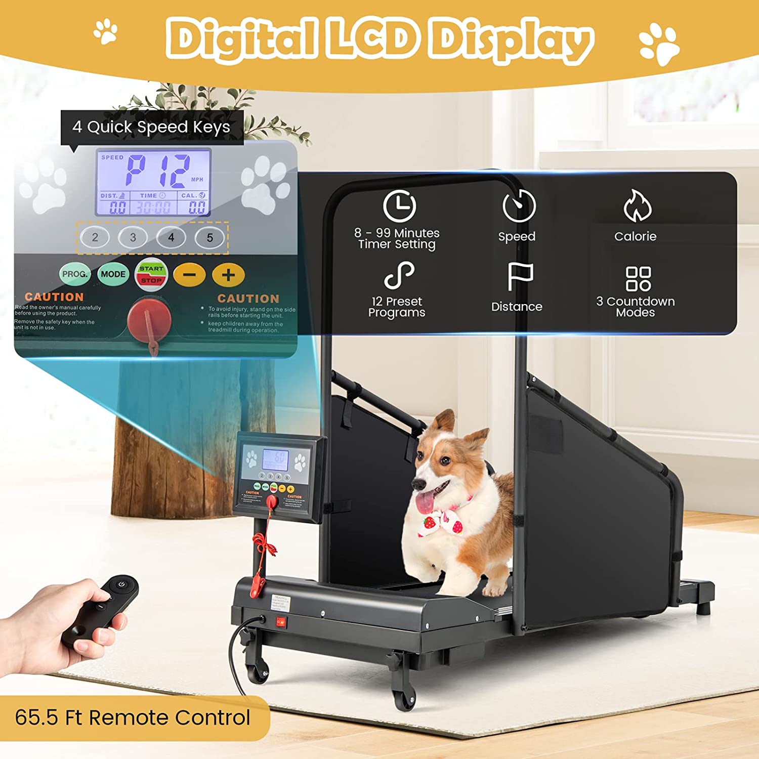 Chairliving Dog Treadmill Running Machine Pet Exercise Equipment with Remote Control and LCD Display for Small Medium-Sized Dogs
