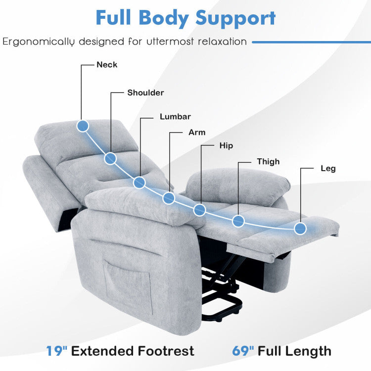 Chairliving Electric Power Adjustable Recliner Chair Fabric Lift-up Sofa with Remote Control and Side Pocket