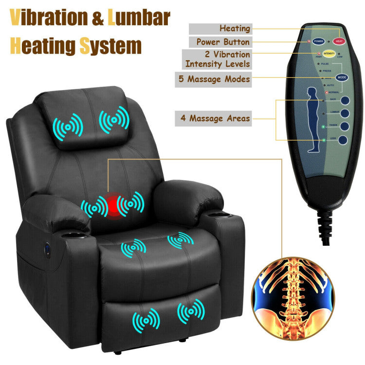 Chairliving Electric Power Lift Recliner Massage Chair Leather Sofa with 8 Vibrating Nodes and 5 Massage Modes