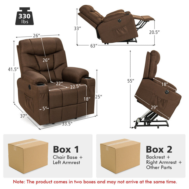 Chairliving Electric Power Lift Recliner Sofa Fabric Massage Chair with Heated Vibration and Remote Control for Elderly