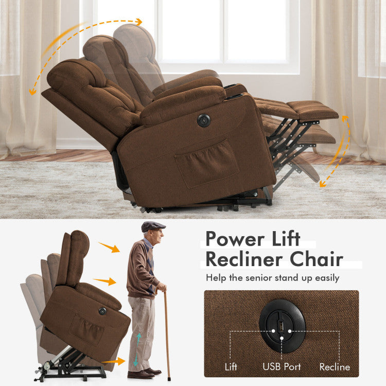 Chairliving Electric Power Lift Recliner Sofa Fabric Massage Chair with Heated Vibration and Remote Control for Elderly