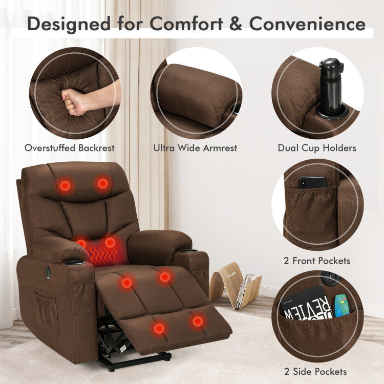Chairliving Electric Power Lift Recliner Sofa Fabric Massage Chair with Heated Vibration and Remote Control for Elderly