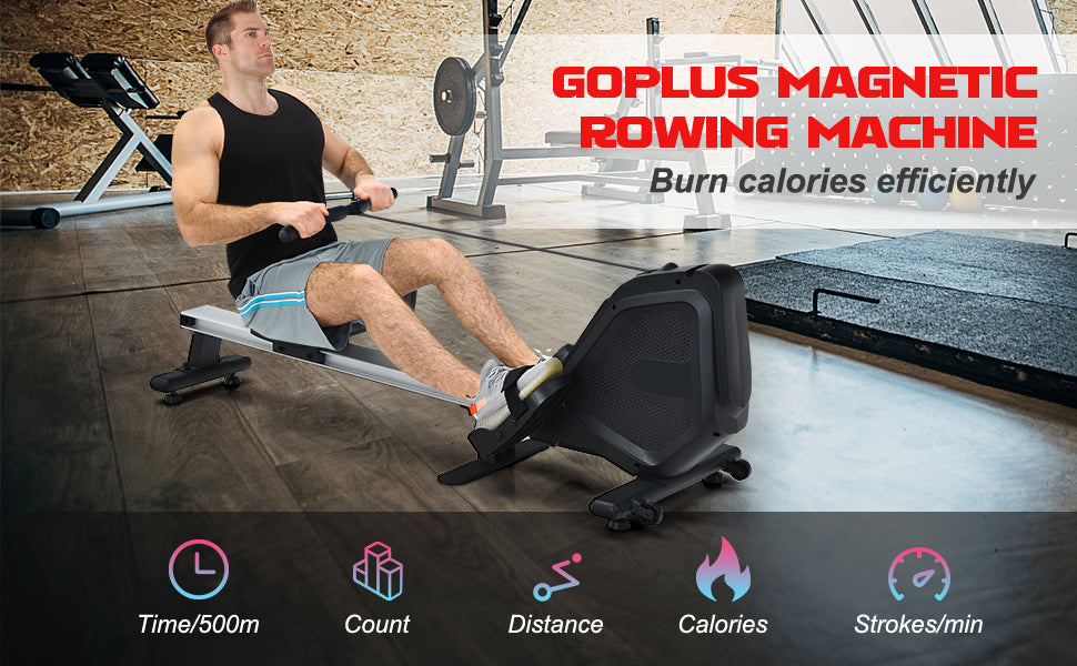Chairliving Foldable Magnetic Rowing Machine Full-Body Exercise Rower with 8 Level Adjustable Resistance and Digital Monitor for Gym Office Home