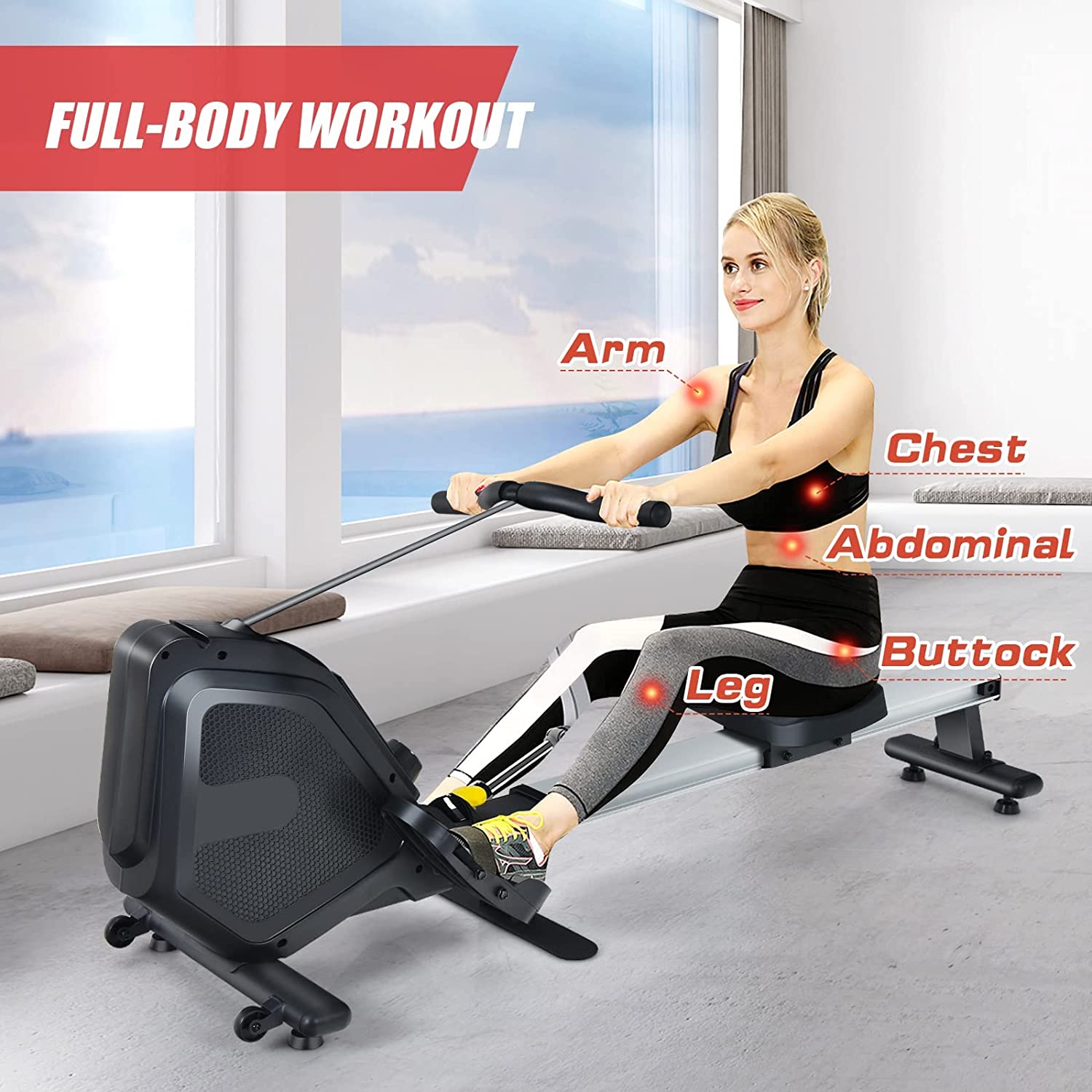 Chairliving Foldable Magnetic Rowing Machine Full-Body Exercise Rower with 8 Level Adjustable Resistance and Digital Monitor for Gym Office Home