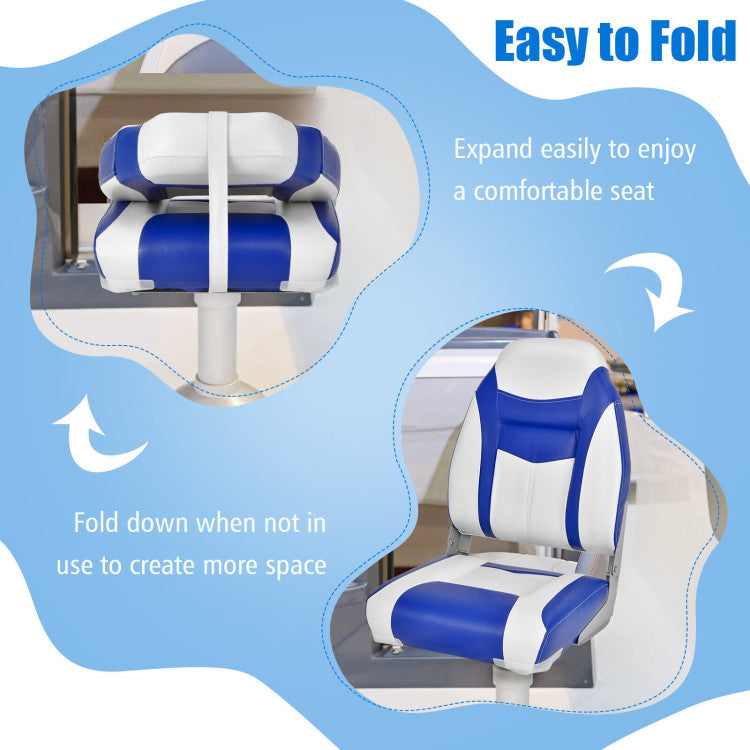 Chairliving Folding High Back Boat Seat with Blue White Flexible Hinges and Sponge Cushions