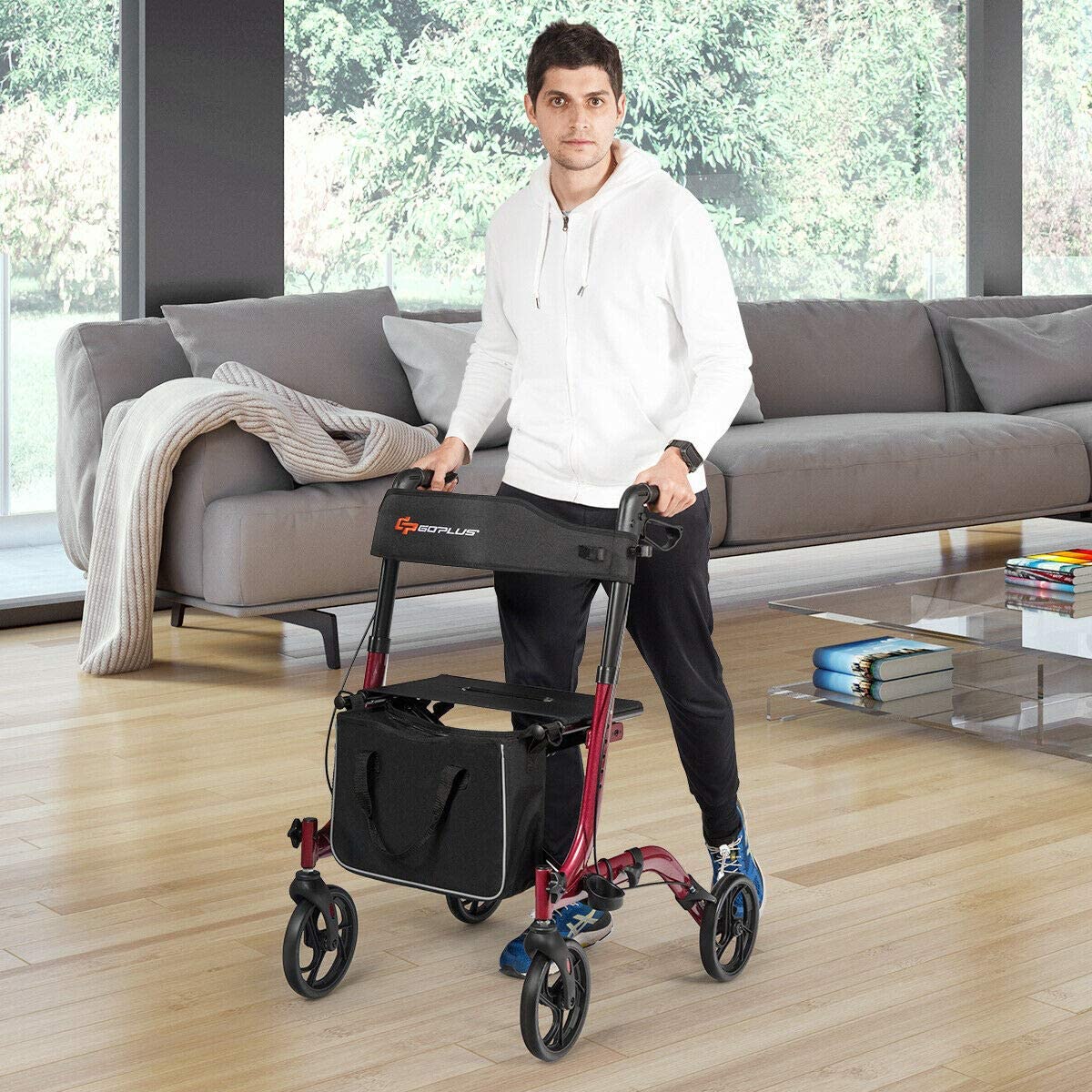 Chairliving Folding Rollator Walkers Lightweight Medical Drive Walker Mobility Walking Aid with Adjustable Handle and Storage Bag 