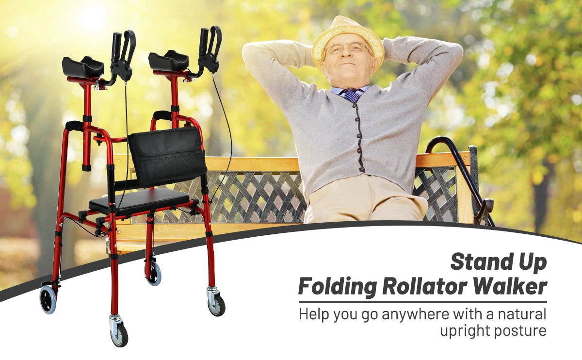 Chairliving Andador vertical plegable andador con andador de pie resistente con bolsa de almacenamiento y frenos abatibles