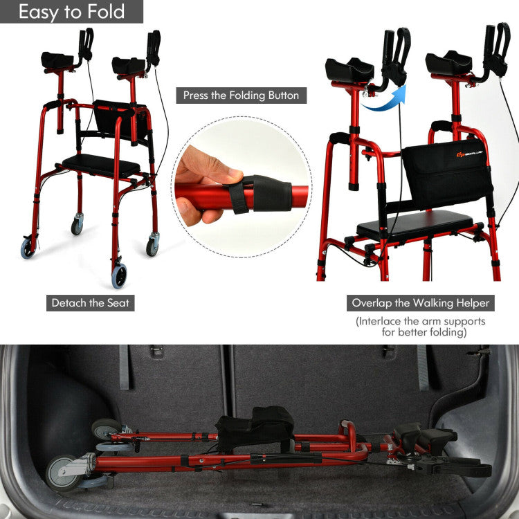 Chairliving Folding Upright Walker Heavy Duty Stand Up Rollator Walker with Storage Bag and Flip-Up Brakes