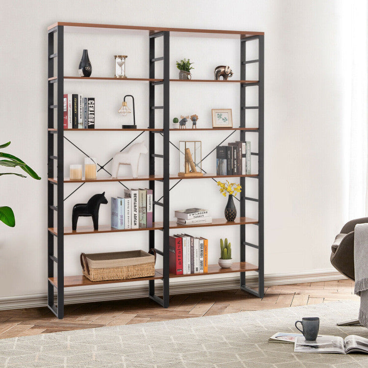 Chairliving Freestanding Industrial Bookshelves 80 Inch Vintage Double Wide 6 Tier Etagere Bookcases Open Display Shelves 0