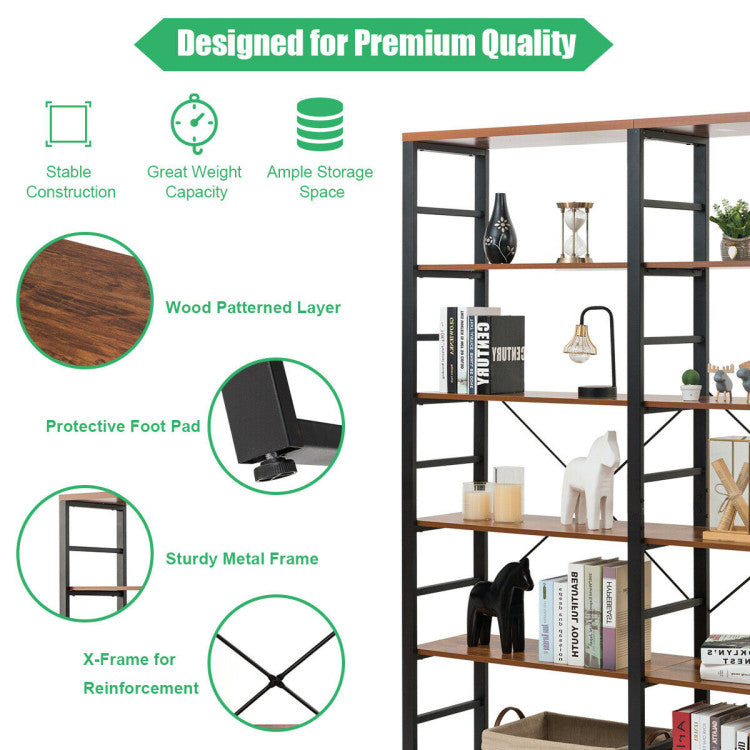 Chairliving Freestanding Industrial Bookshelves 80 Inch Vintage Double Wide 6 Tier Etagere Bookcases Open Display Shelves 0