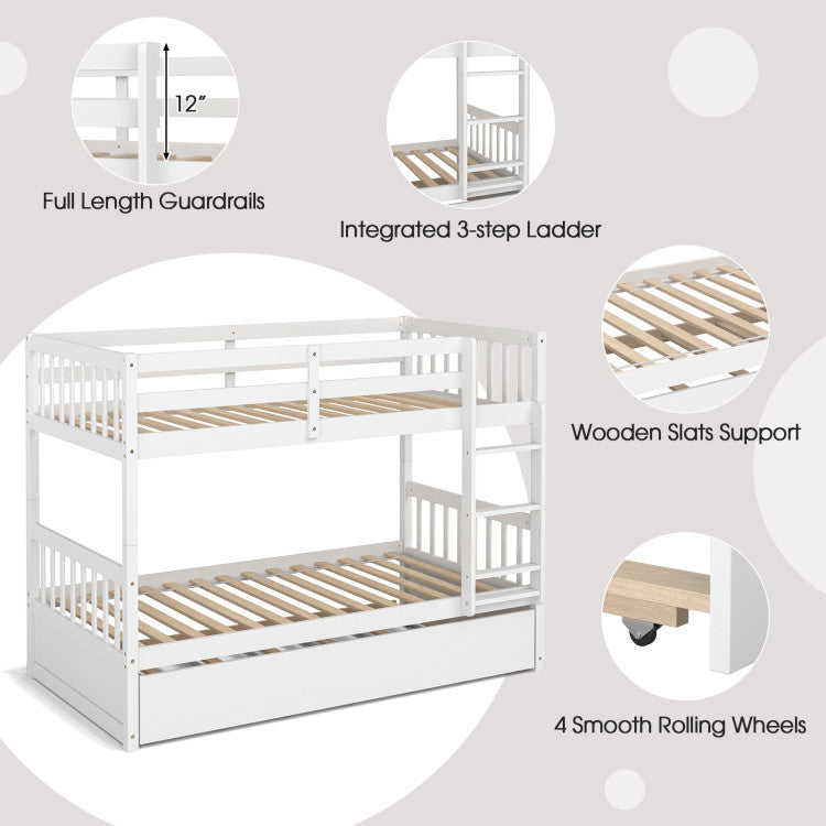 Chairliving Full Over Full Bunk Bed Solid Wood Trundle Bed Frame Convertible Twin Over Twin Bunk Beds with Guardrails and Ladder for Adults Kids Teens