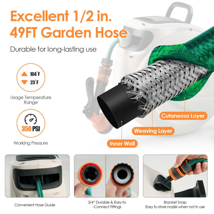 Chairliving Garden Retractable Hose Reel Wall Mounted Inch 98 Feet Any Length with Self-Lock Design and Hose Nozzle