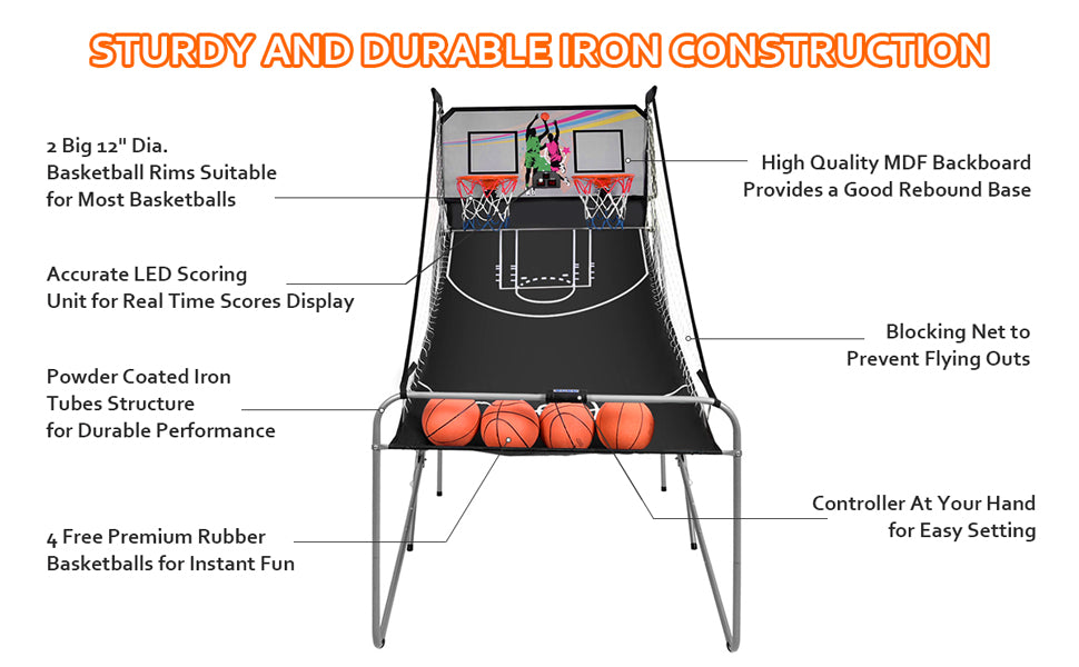 Chairliving Indoor Foldable Basketball Arcade Game with 4 Balls and LED Scoring System for Adults Kids