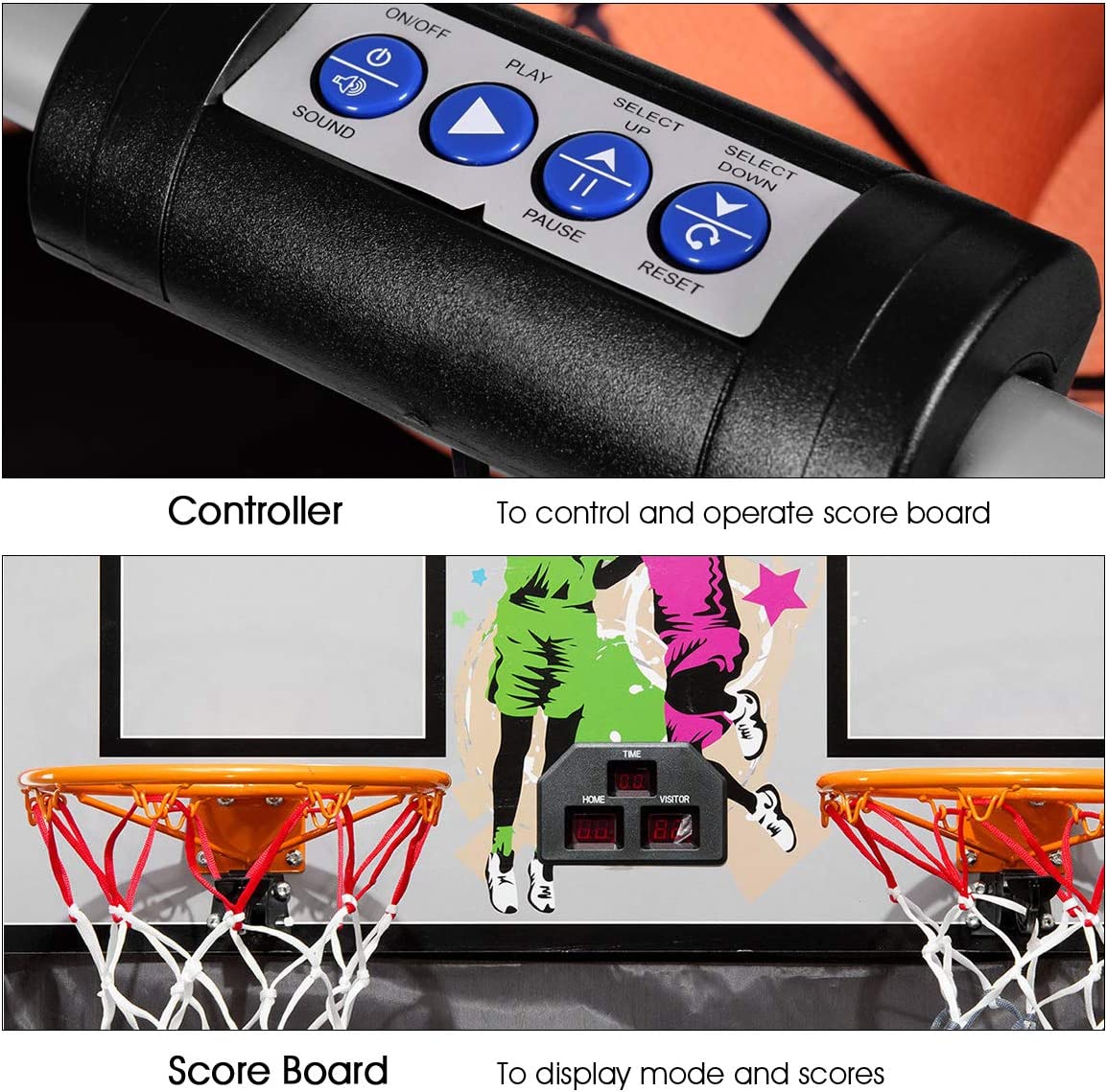 Chairliving Indoor Foldable Basketball Arcade Game with 4 Balls and LED Scoring System for Adults Kids