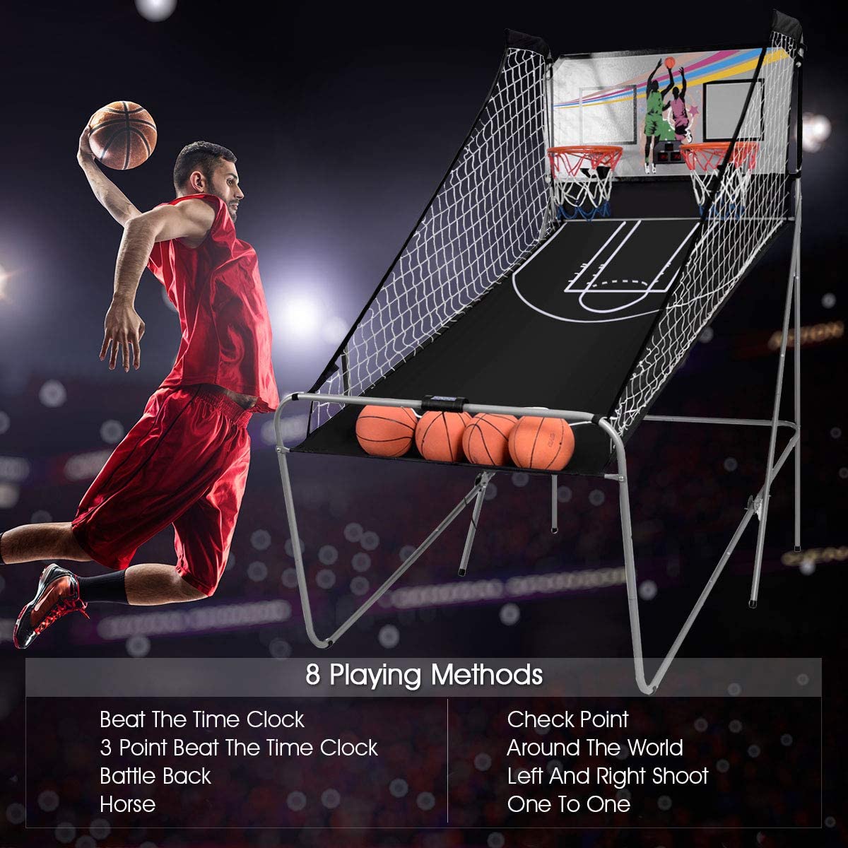 Chairliving Indoor Foldable Basketball Arcade Game with 4 Balls and LED Scoring System for Adults Kids