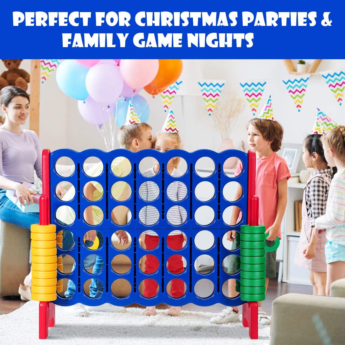 Chairliving Jumbo 4-to-Score Giant Puzzle Game Set with 42 Jumbo Rings and Quick-Release Slider for Kids and Adults