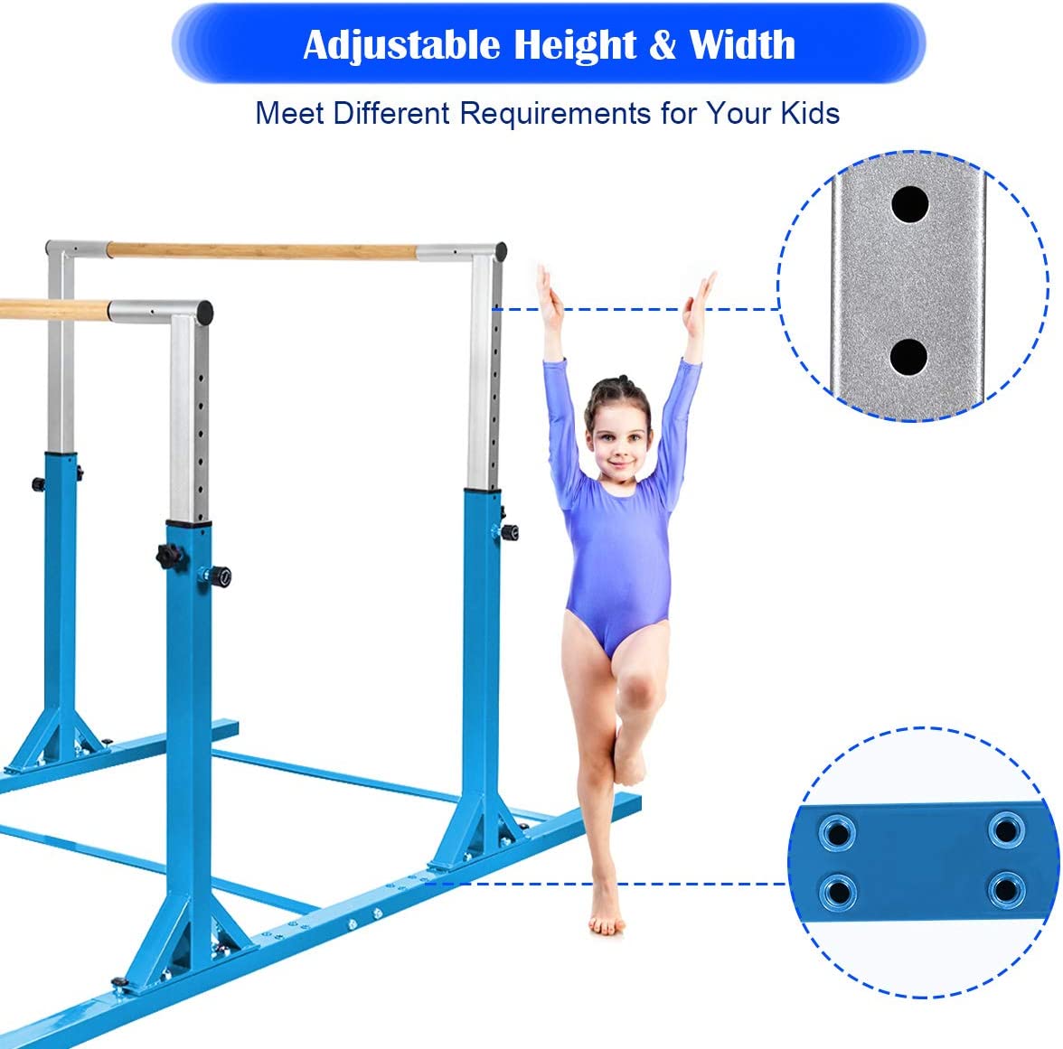 Chairliving Kids Double Horizontal Bars Junior Gymnastic Training Parallel Bars with Adjustable Height and Width