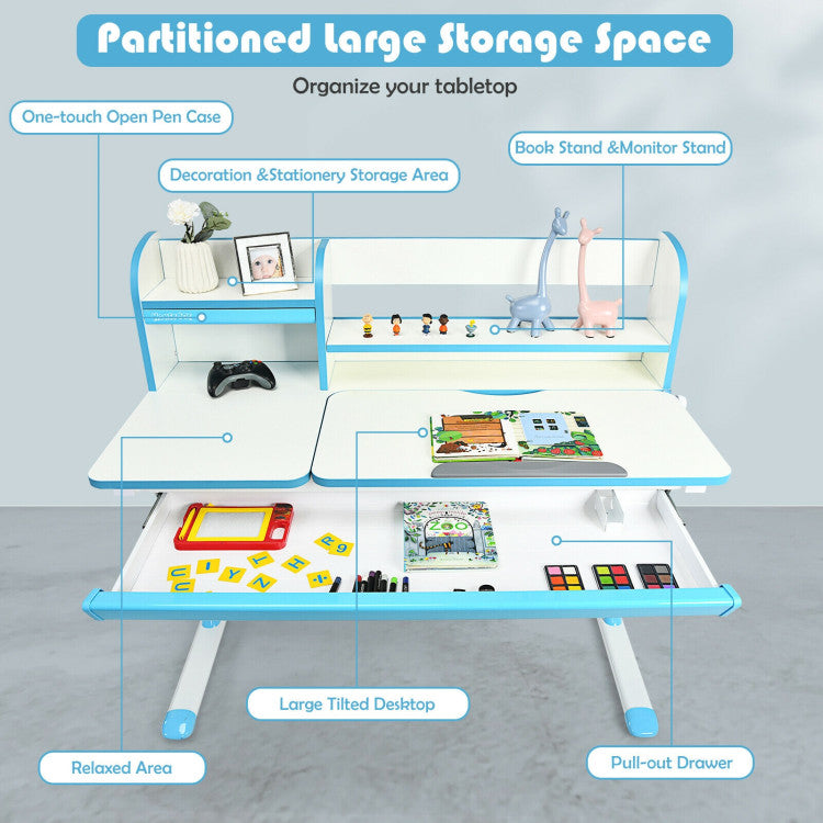 Chairliving Kids Multifunctional Adjustable Height Study Desk with Tilted Desktop and Storage Drawer for Boys Girls