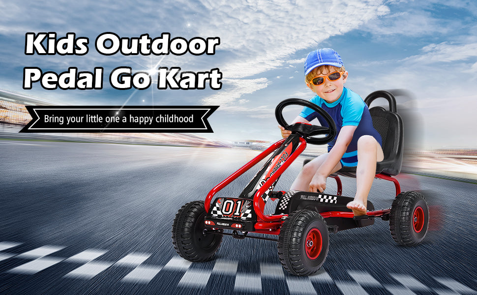 Chairliving Kids Racer Pedal Go Kart 4 Wheel Pedal Powered Ride On Toys with Non-Slip Wheels and Adjustable Seat