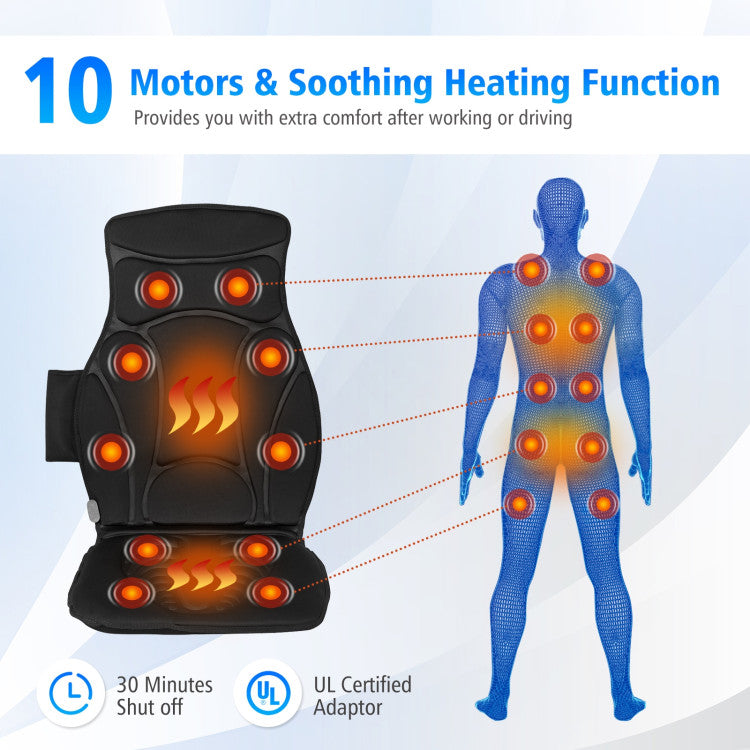 Chairliving Massage Car Seat Cushion Back Massager Pad with 10 Vibration Motors Heat