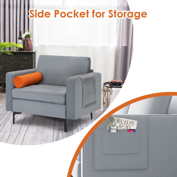Chairliving Modern Accent Armchair Single Sofa Chair with Bolster and Side Storage Pocket