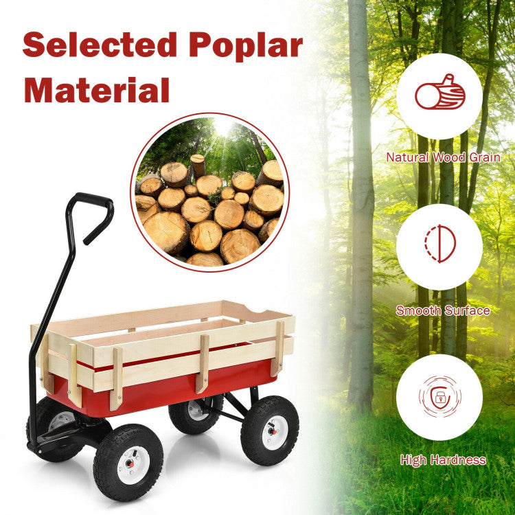 Chairliving Outdoor All Terrain Pulling Cargo Utility Wagon Cart with Non-Slippery Handle and Wooden Fence
