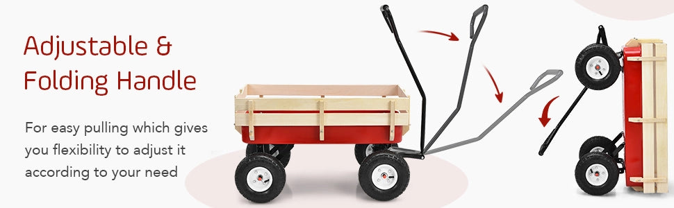 Chairliving Outdoor All Terrain Pulling Cargo Utility Wagon Cart with Non-Slippery Handle and Wooden Fence