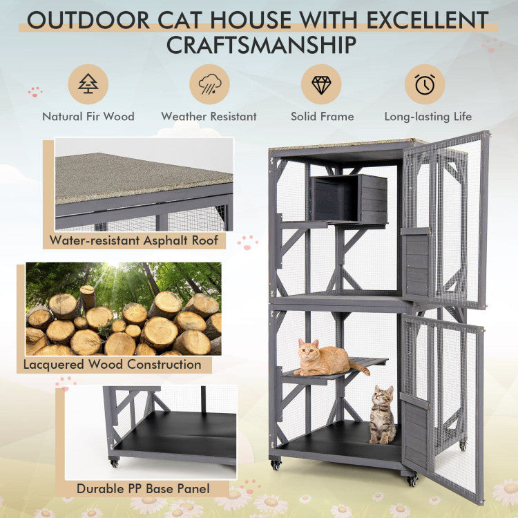 Chairliving Outdoor Cat Cages Kitten House Enclosures On Wheels with Resting Box