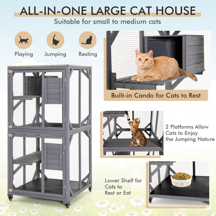 Chairliving Outdoor Cat Cages Kitten House Enclosures On Wheels with Resting Box