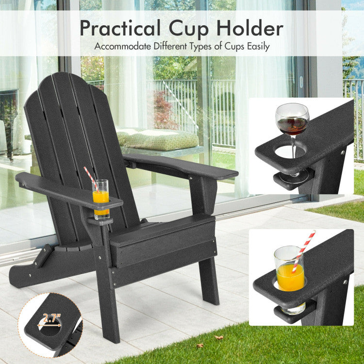 Chairliving Outdoor Folding Adirondack Chair HDPE Weather Resistant Patio Lawn Lounge Chair with Built-in Cup Holder